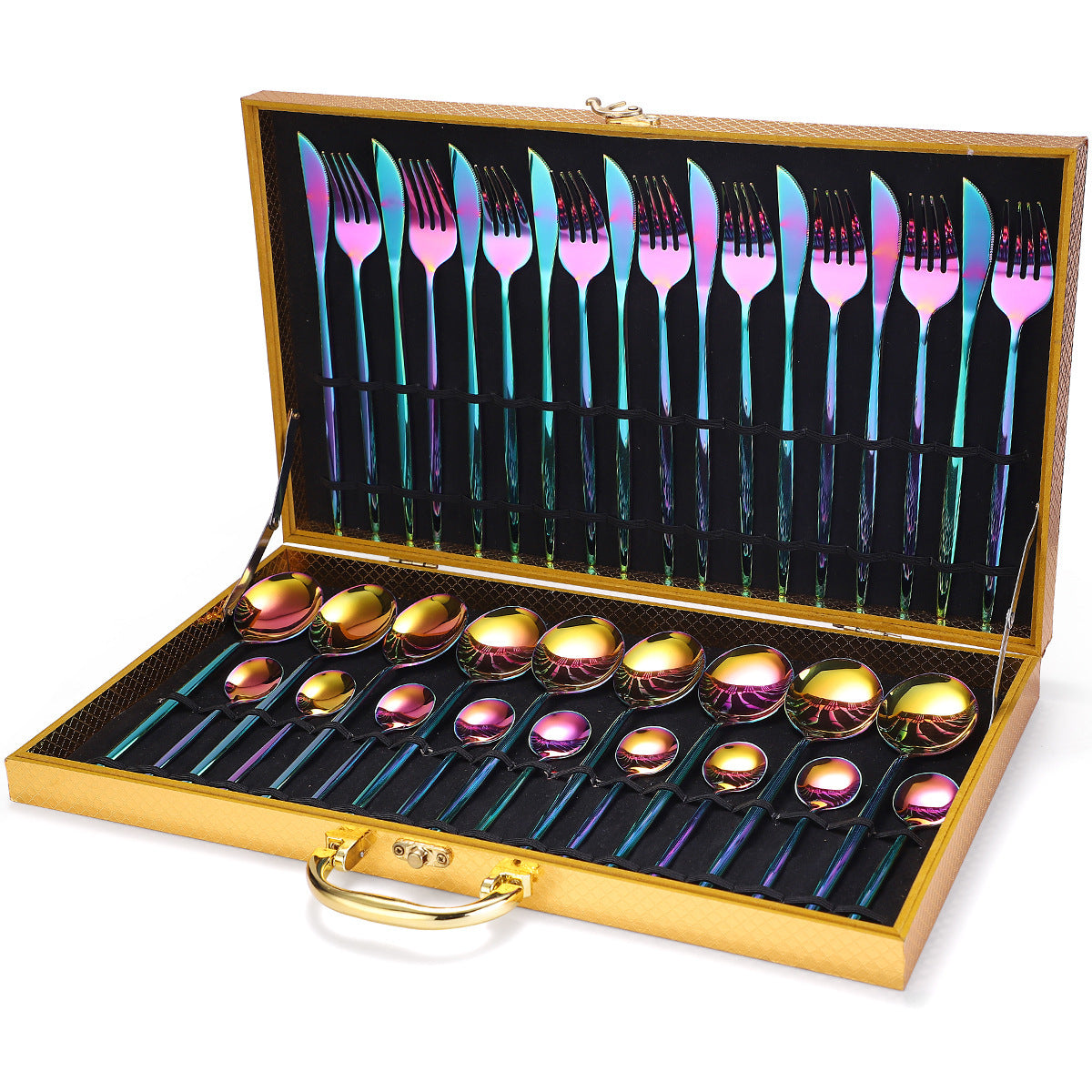 Luxury 36-Piece Stainless Steel Flatware Set with Wooden Gift Box
