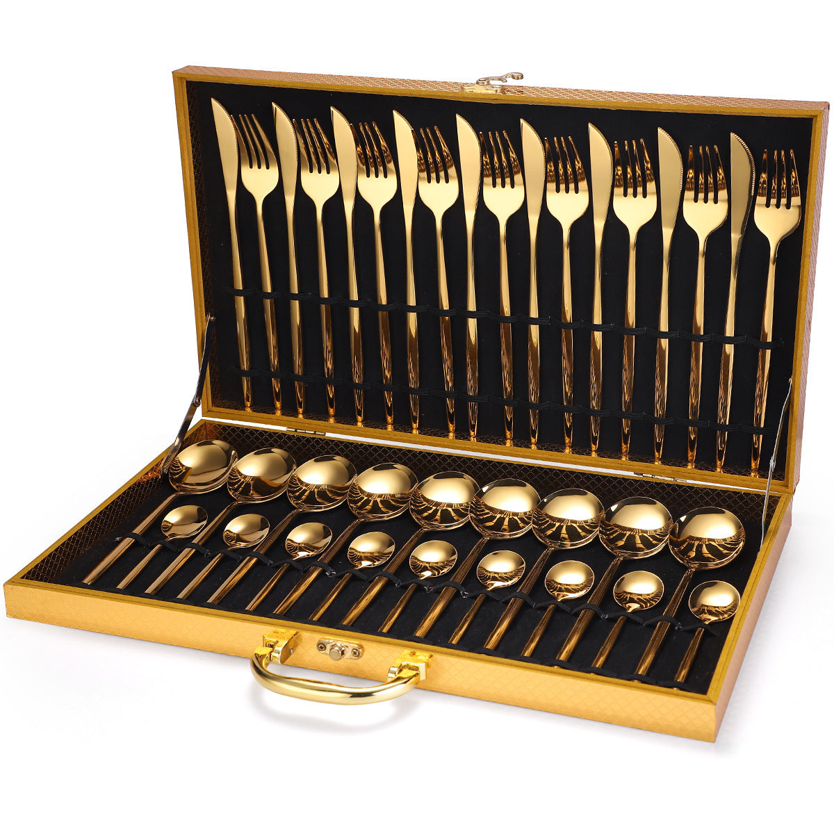 Luxury 36-Piece Stainless Steel Flatware Set with Wooden Gift Box