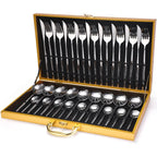 Conjunto de Talheres de Luxo em Aço Inoxidável – 36 Peças com Caixa de Presente em Madeira - Prateado - Flatware Set