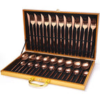 Conjunto de Talheres de Luxo em Aço Inoxidável – 36 Peças com Caixa de Presente em Madeira - Rosa - Flatware Set