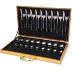 Conjunto de Talheres de Luxo em Aço Inoxidável – 36 Peças com Caixa de Presente em Madeira - Preto - Flatware Set